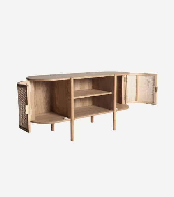 Mueble Auxiliar-TV Ovalado Fresno y Ratán Layki (120x43x60cm)