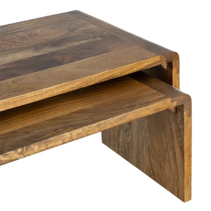 Set 2 Mesas Centro Nido en Madera de Mango Akira, Estilo Japandi (100x50x35 cm)