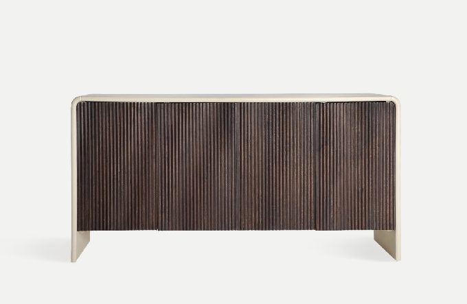 Mueble Auxiliar-TV Bicolor Madera de Mango Acanalado Olav , Nórdico (200x40x40 cm)