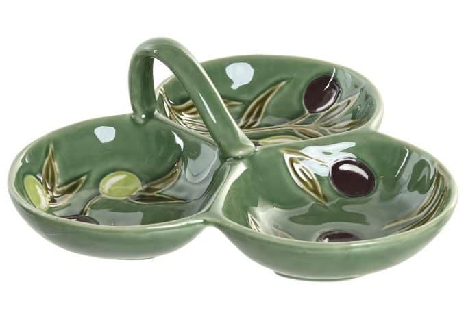 entremesera en cerámica gres esmaltada verde con ramos de olivo