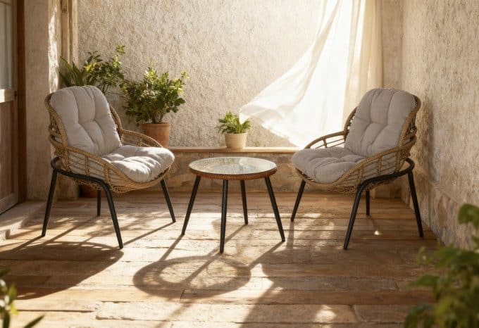 set jardín en ratán sintético de dos sillones y una mesita redonda