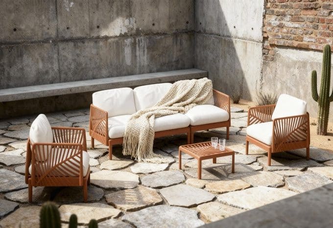 Set de Jardín en Poliéster PP con Sofá, Sillones y Mesita, Bahamas (222x74x70cm)