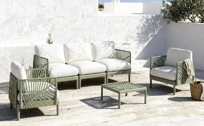 Set de Jardín en Poliéster PP con Sofá, Sillones y Mesita, Bahamas (222x74x70cm)