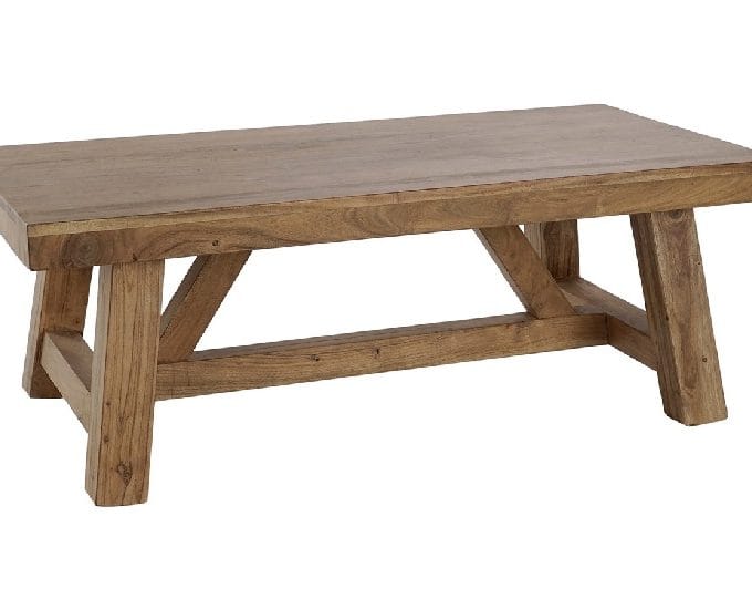 mesa de centro en madera de acacia de estilo rústico
