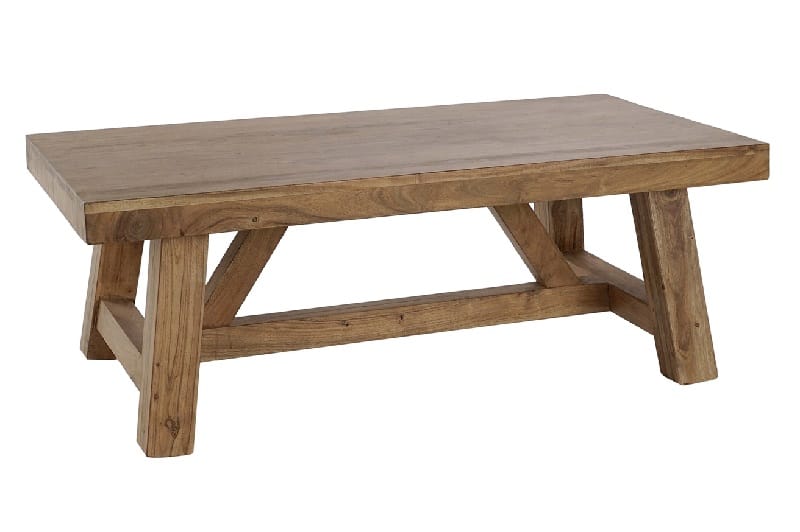 mesa de centro en madera de acacia de estilo rústico
