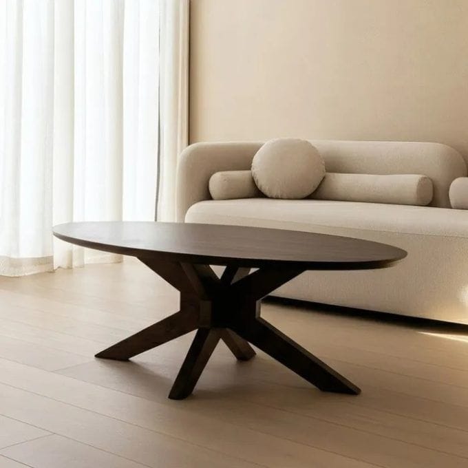 Mesa de Centro Redonda Madera Mango Oscuro Roger, Rústica (90dx45 cm)