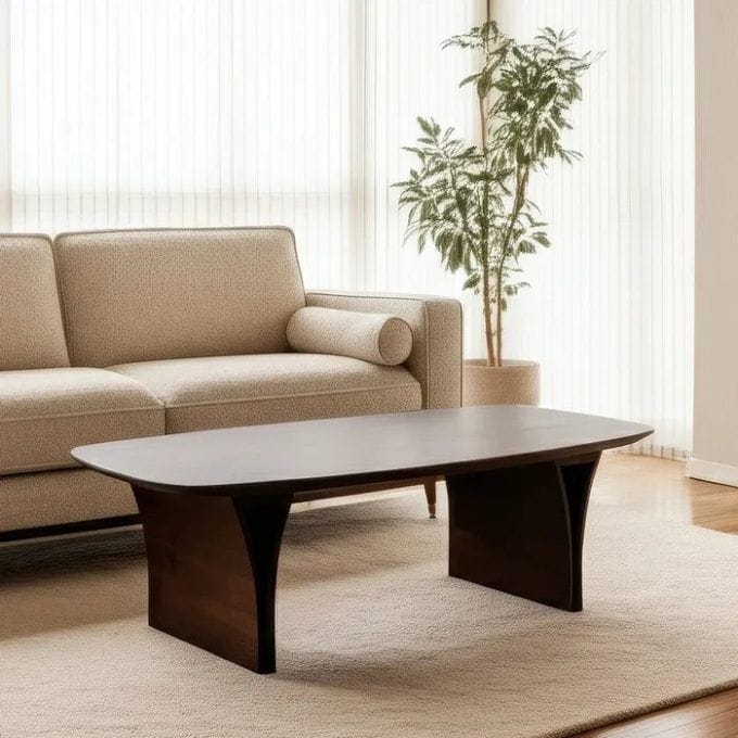 Mesa de Centro Redonda Madera Mango Oscuro Roger, Rústica (90dx45 cm)