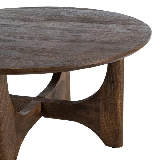Mesa de Centro Redonda Madera Mango Oscuro Roger, Rústica (90dx45 cm)
