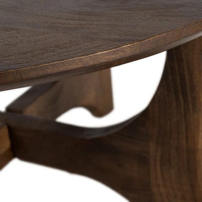 Mesa de Centro Redonda Madera Mango Oscuro Roger, Rústica (90dx45 cm)