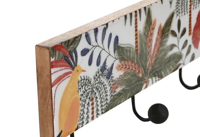 Percha de Pared en Mango Dibujos Tropicales Multicolor (38x5x16 cm)