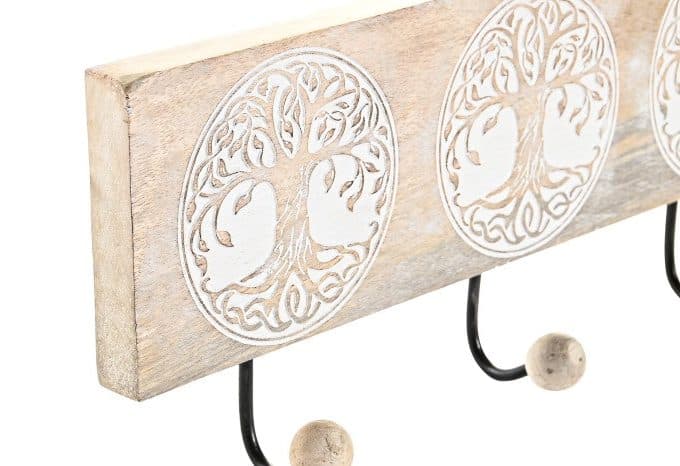 Percha de Pared Madera Mango Tallada Árbol de la Vida (38x65x18 cm)