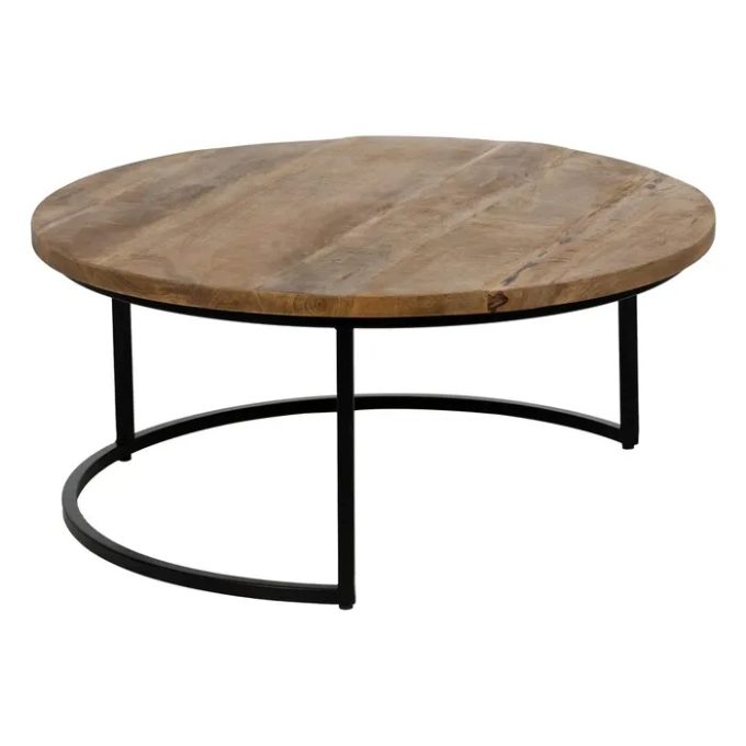 Set 2 Mesas Centro Nido Mango y Metal, Industrial (90dx40 cm)