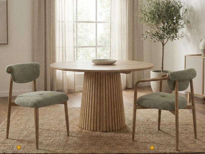 Set 2 Sillas con Apoyabrazos Tapizadas Chenilla Verde, Nórdico (57x59x81cm)