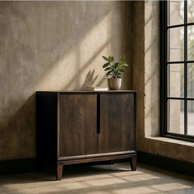 aparador de dos puertas en madera de mango oscuro