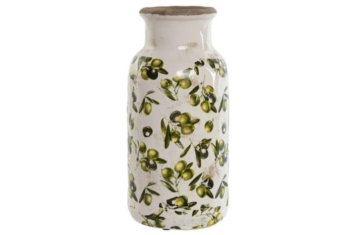 Jarrón en Gres con Ramos de Olivo, Estilo Mediterráneo (13dx35 cm)