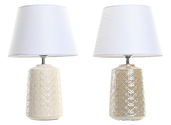 Lámpara Mesa Cerámica Esmaltada Crema con Grabados (33dx52 cm)