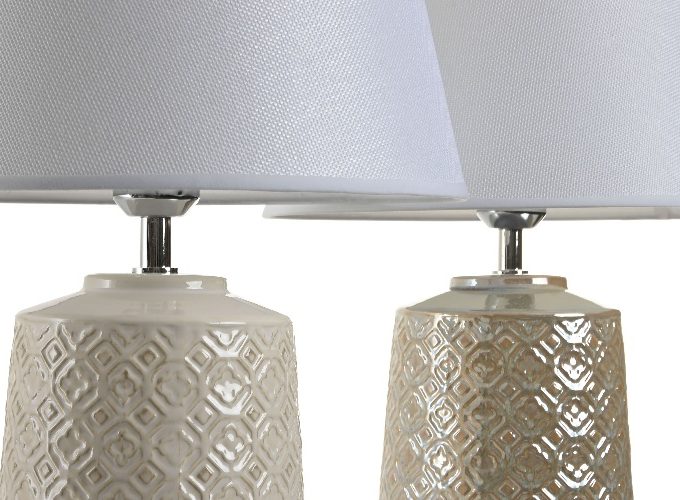 Lámpara Mesa Cerámica Esmaltada Crema con Grabados (33dx52 cm)