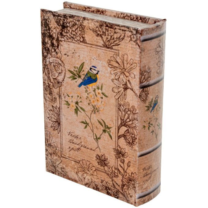 Caja Libro Espejo Pájaro Pintado Vintage (30x20x7 cm)