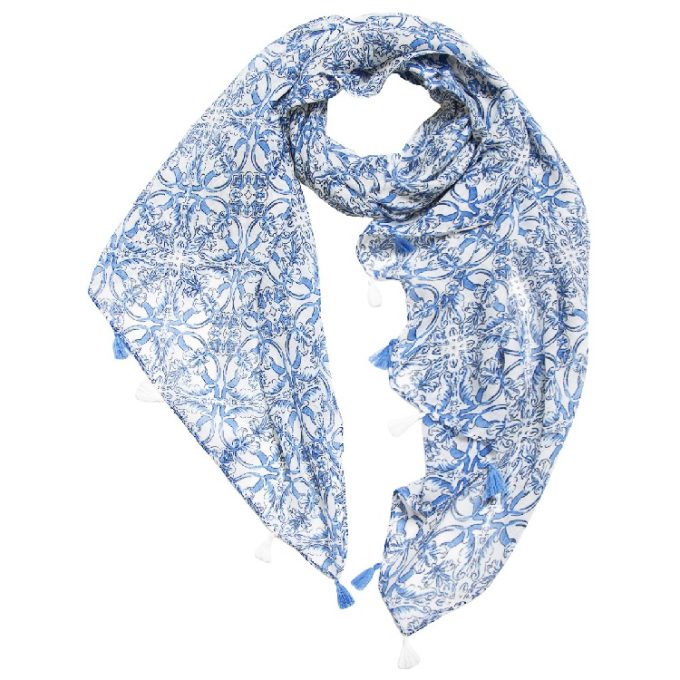 Pañuelo Foulard Foulard Multicolor Zigzag con Flecos ( 40x160 cm)