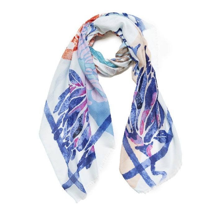 foulard estampado floral azul hy blanco