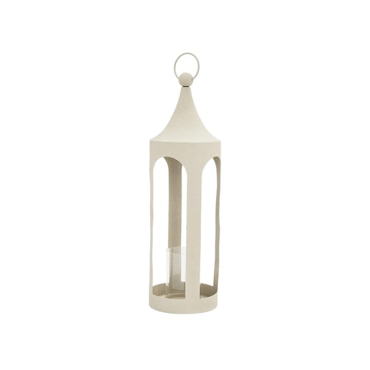 portavelas metal calado blanco con vaso de cristal de 65 cm