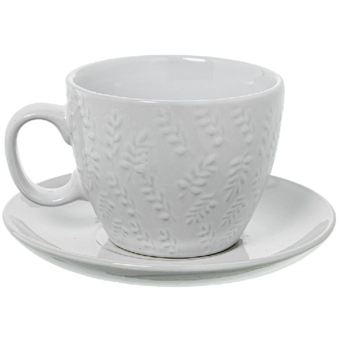 Set Tazas Cerámica Blanca Ramas Niza ,Vintage