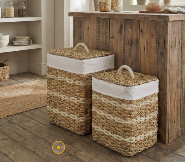 set cestos de ropa trenzada en ratán natural y beiges