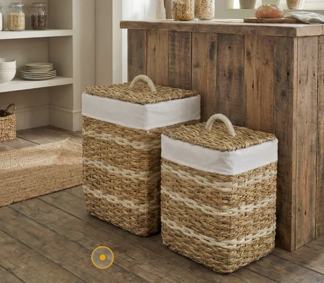 set cestos de ropa trenzada en ratán natural y beiges