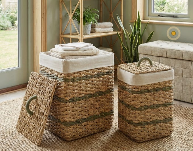 Set 2 Cestos Fibra Trenzada Natural y Beige , Nature(45x35x56 cm) - Imagen 6