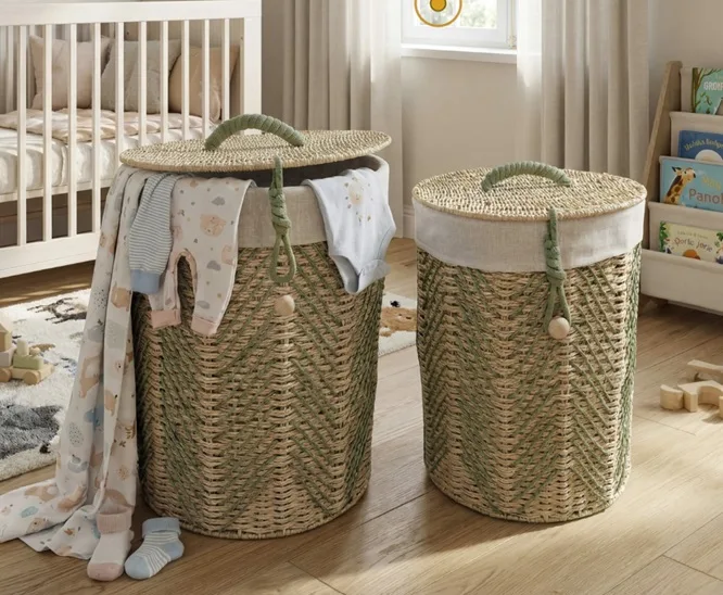 set de 2 cestos para la ropa en cuerda natural y verde