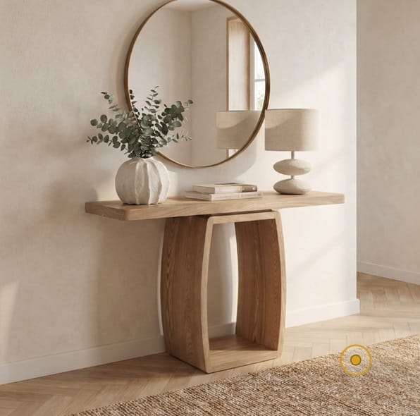 consola en madera de fresno de estilo japandi