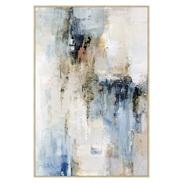 cuadro sobre lienzo con dibujo abstracto en tonos azules y blancos