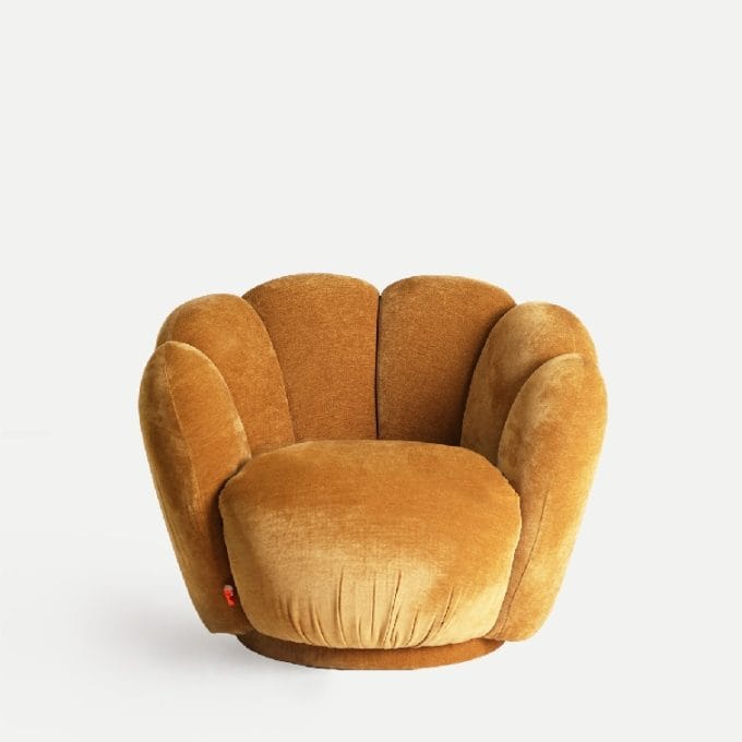 Sillón Tapizado Ocre Bloom, Art Deco (91x81x70 cm)