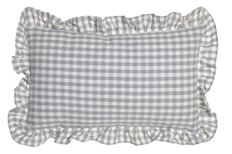 cojín algodón cuadritos de vichy blancos y grises 30x50 cm