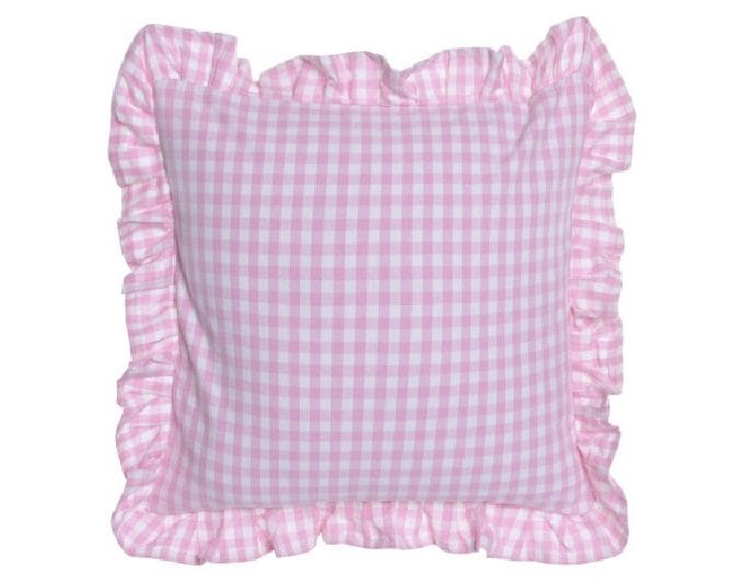 set de cojines en algodón con cuadritos de vichy rosas y blancos