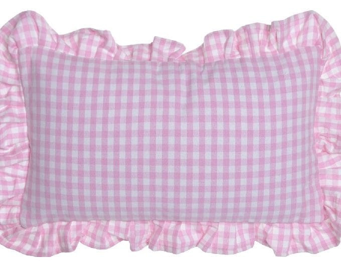 cojín rectangular cuadritos vichy rosas y blancos
