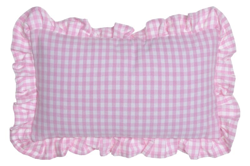 cojín rectangular cuadritos vichy rosas y blancos