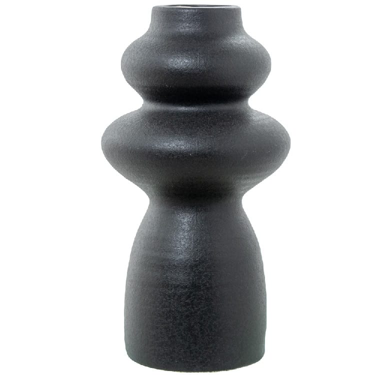 Set de 2 Jarrones Cerámica Negra Rugosa (17dx32 cm) - Imagen 2