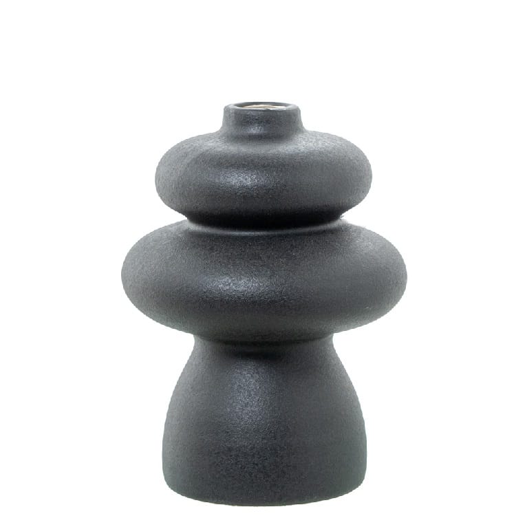 Set de 2 Jarrones Cerámica Negra Rugosa (17dx32 cm) - Imagen 3