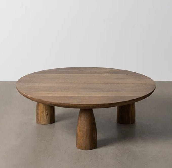 Mesa de Centro Redonda en Madera de Mango Dogo, Japandi (90d x30cm)
