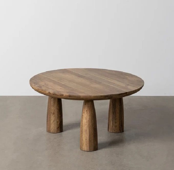 Mesa de Centro Redonda en Madera de Mango Dogo, Japandi (75d x37cm)