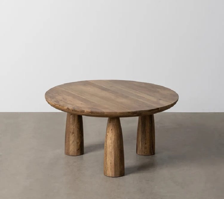 Mesa de Centro Redonda en Madera de Mango Dogo, Japandi (75d x37cm) - Imagen 2