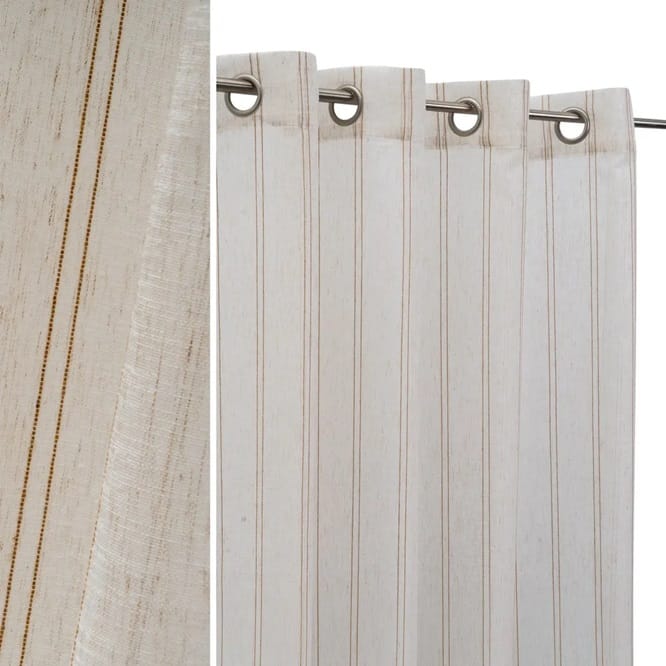 set 2 visillos en poliester beige con detalle de hilo marrón con anillas