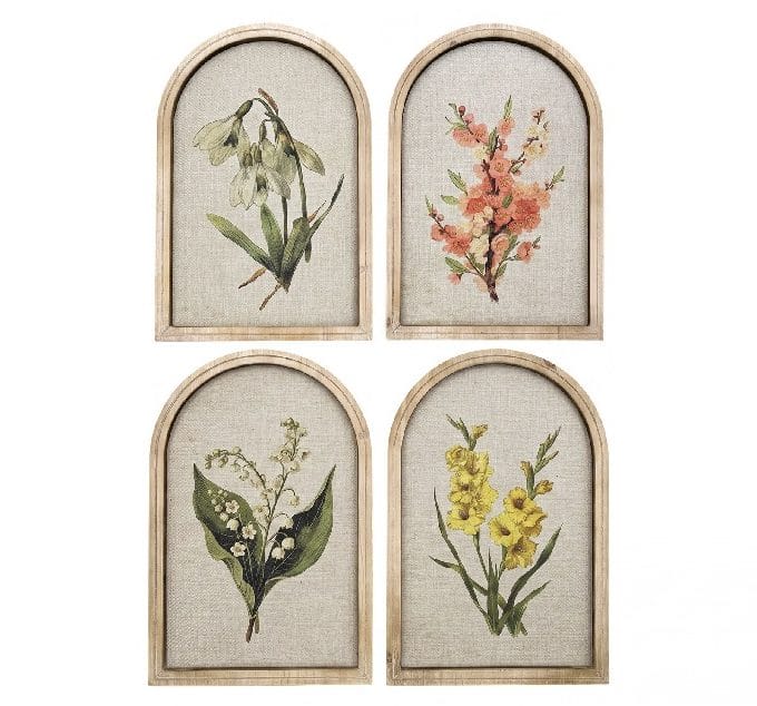set de 4 cuadros de estilo botánico de flores multicolor