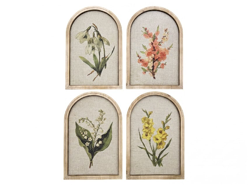 set de 4 cuadros de estilo botánico de flores multicolor