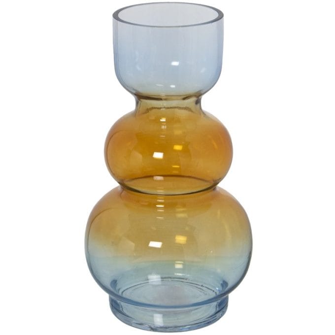 jarrón de cristal bicolor azul y ámbar con molduras