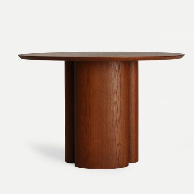 mesa de comedor redonda en dm y chapa de fresno de 120 cm