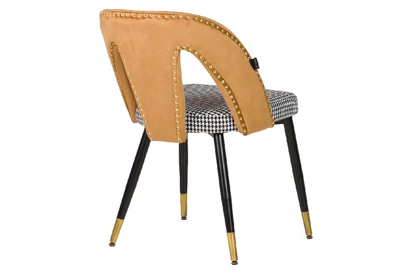 Set 2 Sillas Terciopelo Ocre y Vichy Weser Art Decó (49x54x82 cm) - Imagen 2