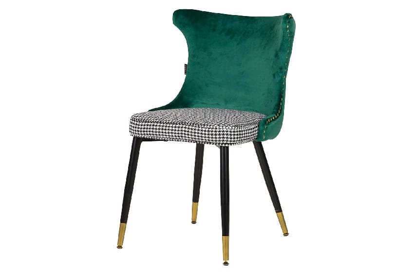 set de 2 sillas en terciopelo verde combinado con asiento en vichy blanco y negro de estilo art decó