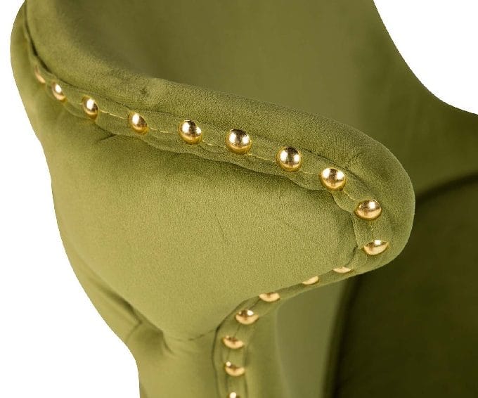 Set 2 Sillas Terciopelo Verde Tachuelas, Art Decó (49x54x82 cm)